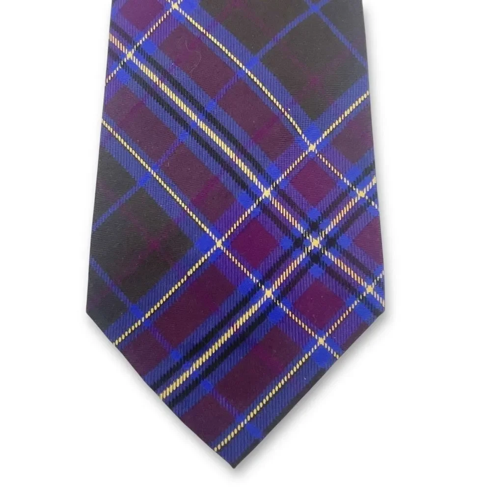 Polo Ralph Lauren Silk Tie Sporty Prep Navy Plum Black Plaid Classic Necktie